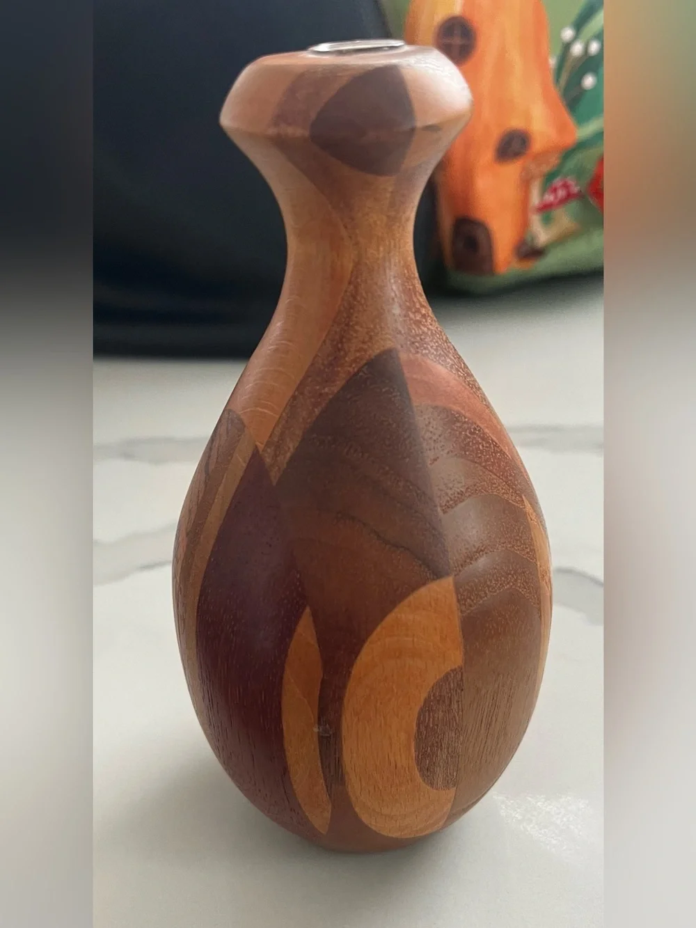 Handcrafted Two-Tone Segmented Hand turned Wooden Vase Mid century modern